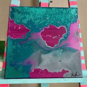 Abstract Acrylic & Glitter Painting Art Home Decor OOAK Purple Teal 💜💫
